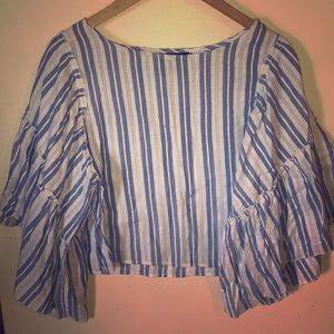 STRIPED BELL SLEEVE CROPPED BLOUSE